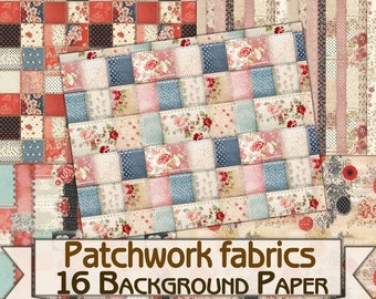 Vintage Background Paper Patchwork fabrics Printable 16 Pages