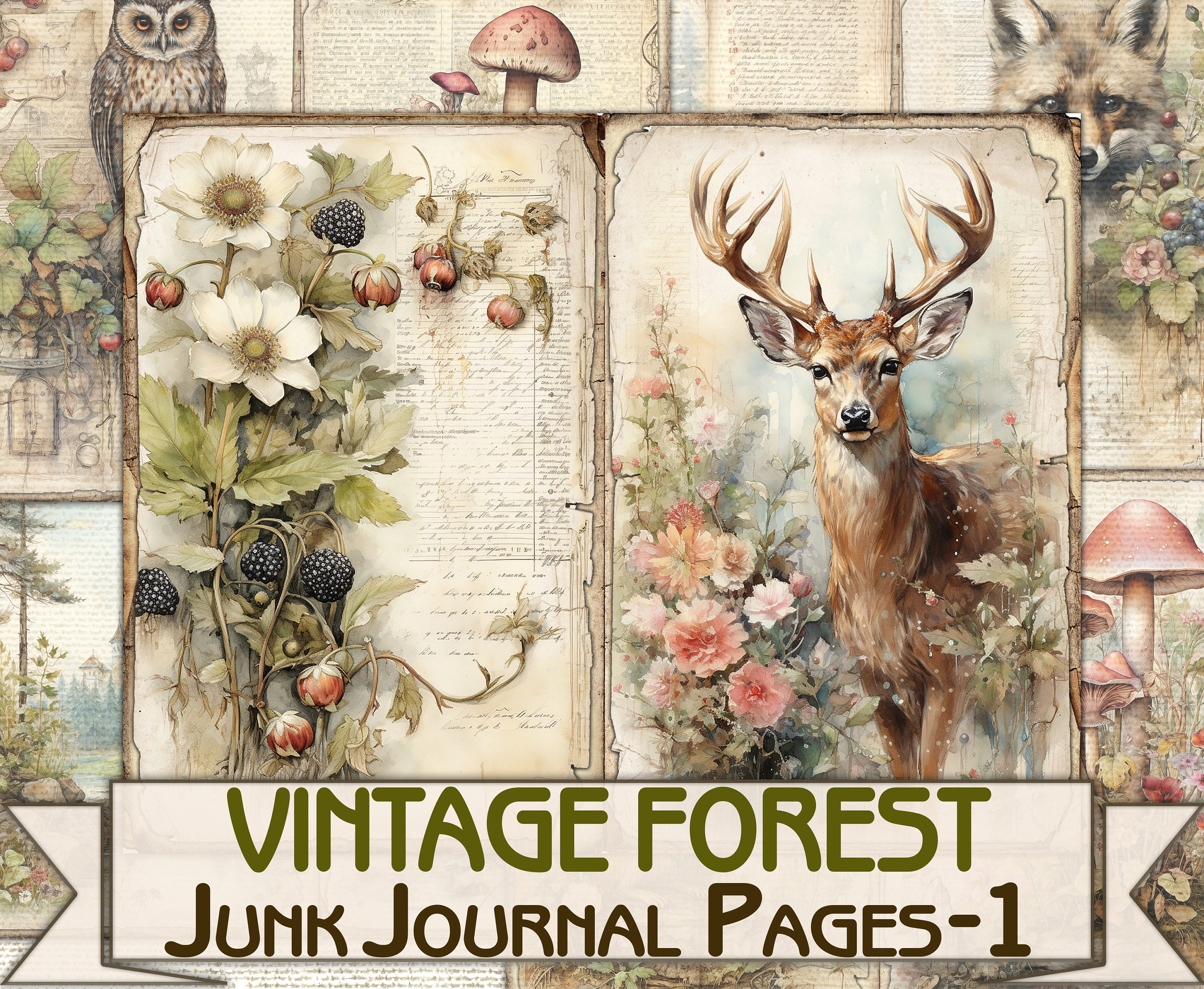 Vintage Forest Nature Junk Journal Picture Collage,fantasy Forest ...