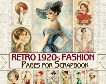 Retro 1920s fashion Pages for Scrapbook and Junk Journal, vintage ephemera Digital download