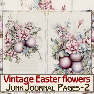 Pages de journal vintage de fleurs de Pâques à imprimer, collage d'images printanières-2