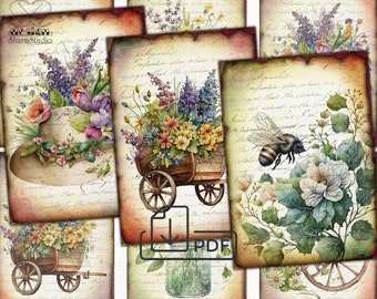 Vintage Spring Collage Digital picture printable cards Atc ACEO