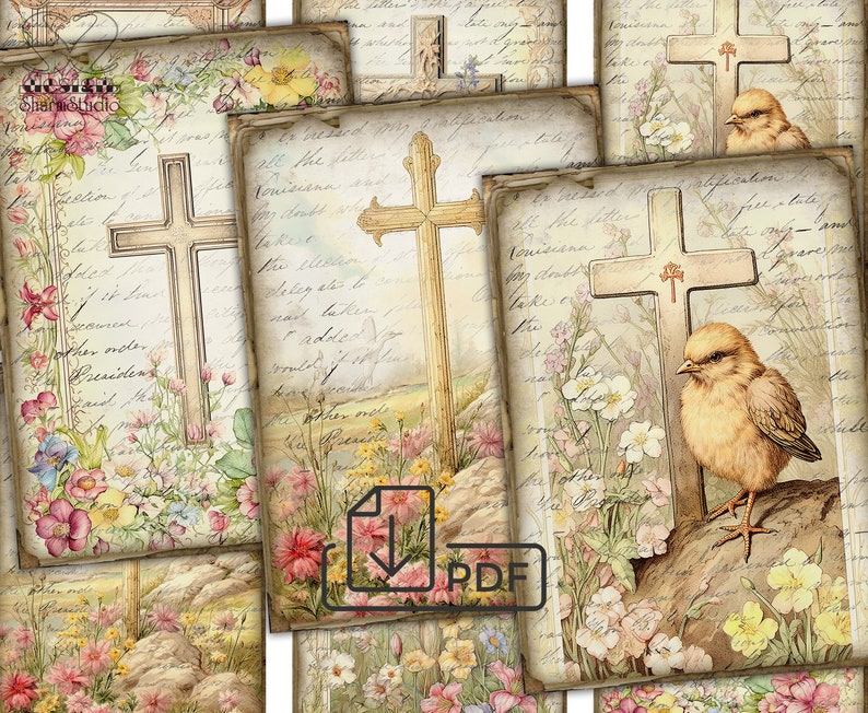 Vintage Easter Cross Collage Digital Picture Printable Cards Atc ACEO ...