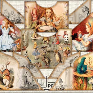 Alice au pays des merveilles journal de poche numérique imprimable, modèles de poches en papier