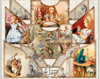 Alice in Wonderland digital pocket journal Printable,paper pockets designs