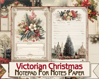 Victorian Christmas notepad for notes Pages | Printable Junk Journal Kit | Vintage Collage Ephemera