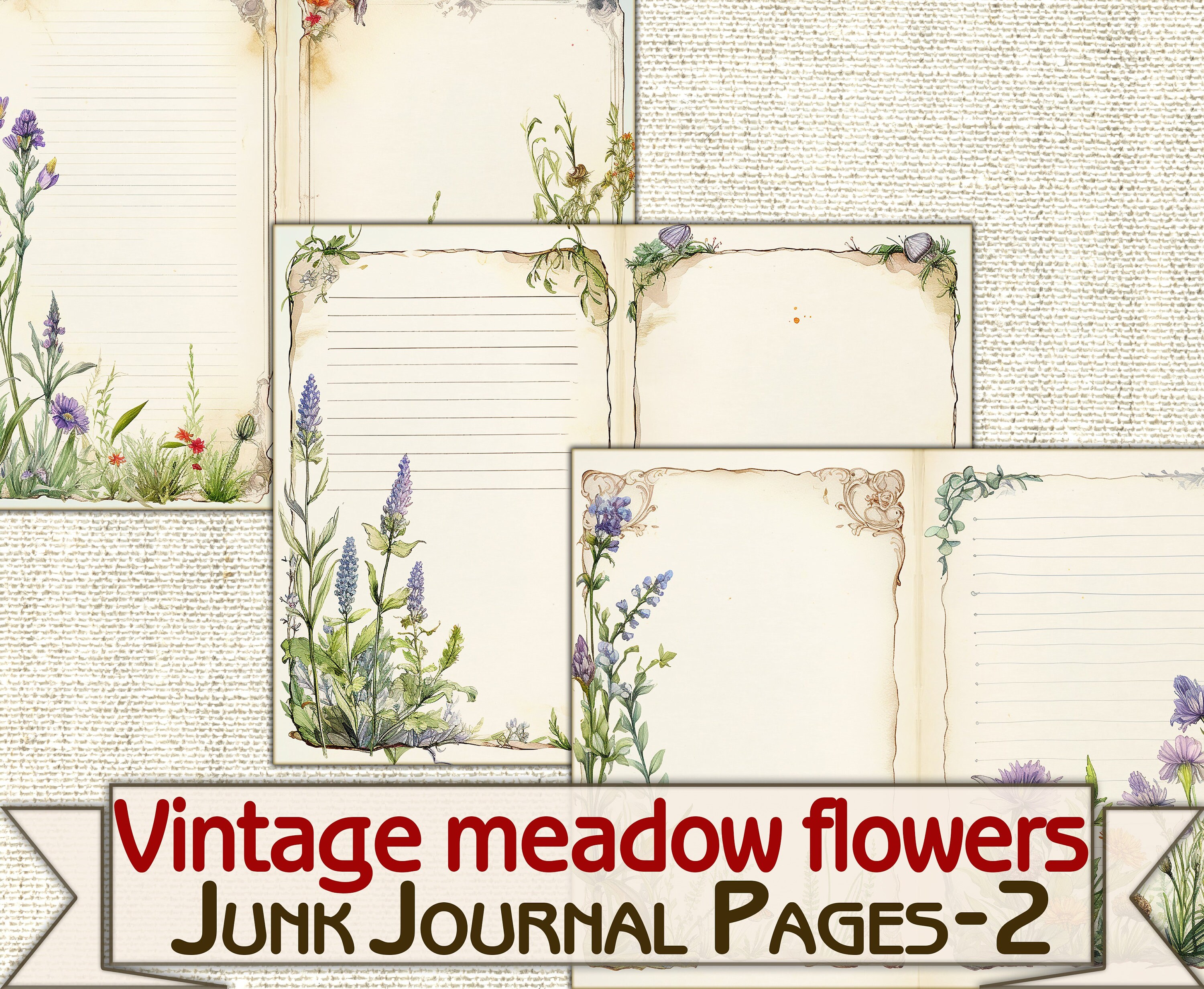 Vintage Meadow Flowers Junk Journal Pages-2,botanical Picture Collage ...