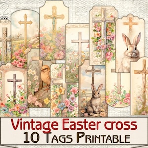Vintage Easter Cross Ephemera Tags Printable,scrapbook Junk Journal ...