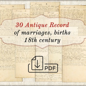 30 antieke akte van huwelijken, geboorten 18e-eeuwse vintage afdrukbare boekpagina's digitale download JPG-indeling