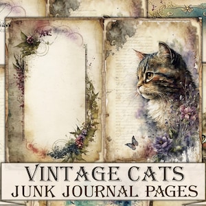Vintage shabby cats Collage Digital picture printables  junk journal Pages