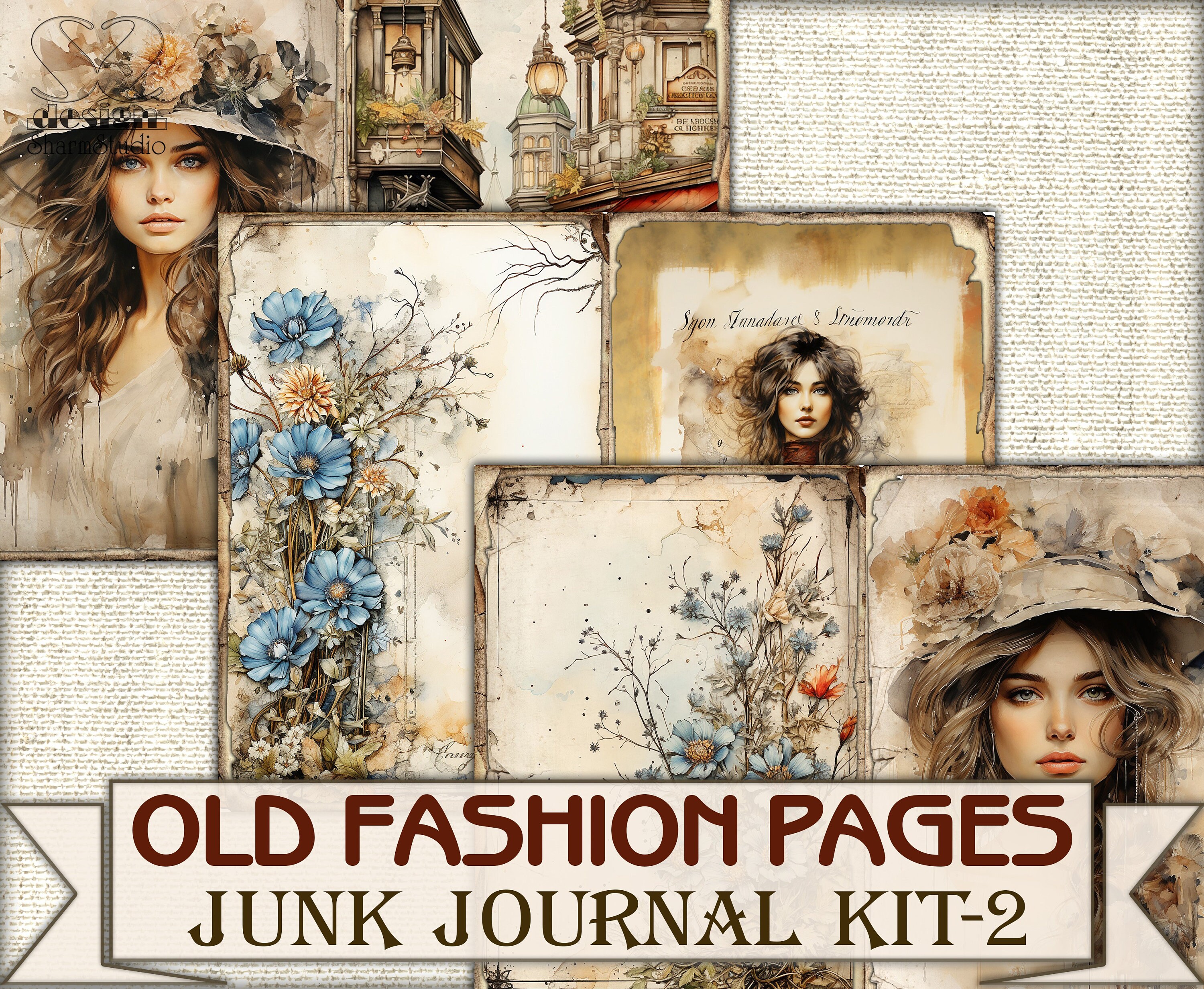 Old Fashion Victorian Lady Junk Journal Kit Part 2, Collage Sheets ...