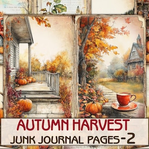 Récolte d'automne vintage Junk Journal Pages-2, feuille numérique à télécharger pour l'Action de grâce