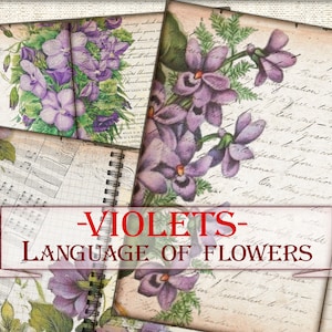 Junk Journal imprimível VIOLETAS vintage, páginas de imagens de colagem coisas efêmeras