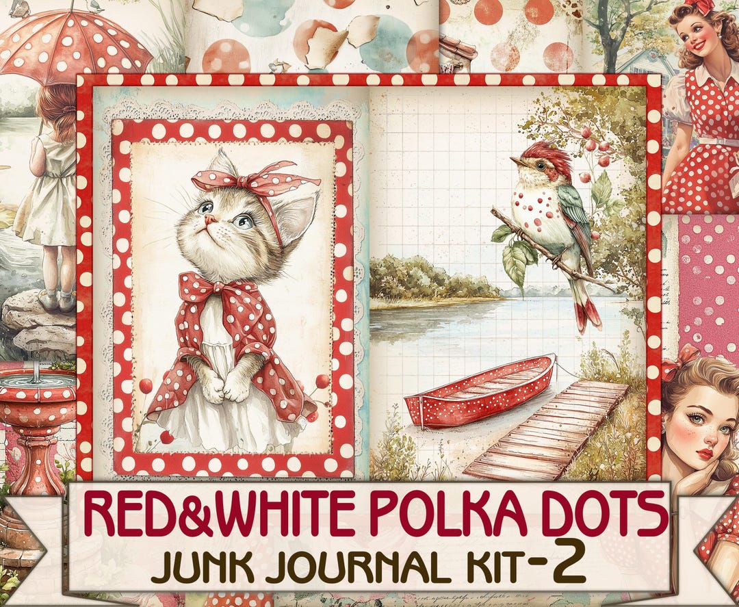Retro Fashion Junk Journal Kit Red&white Polka Dots Part 2, Collage ...