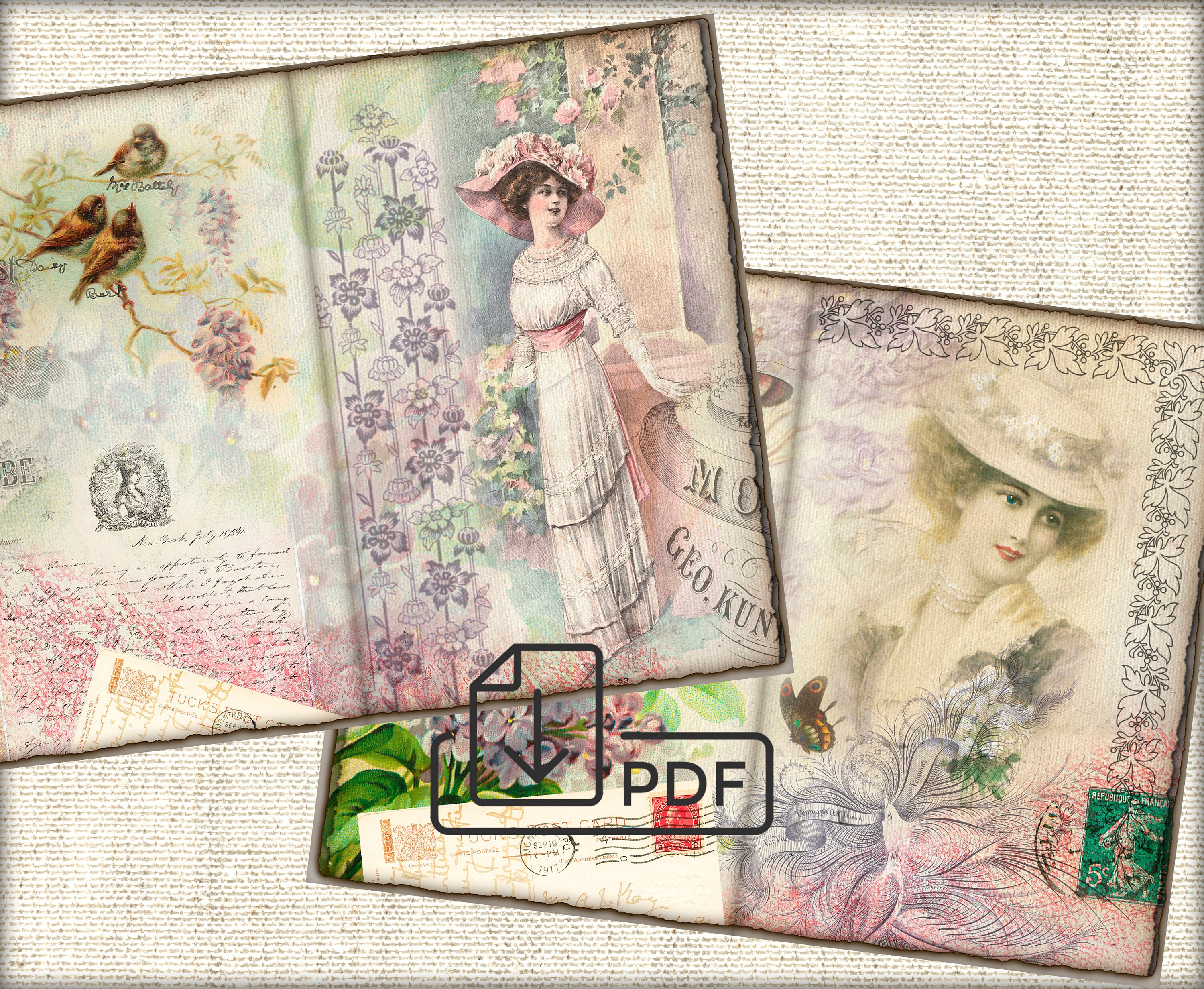 Junk Journal Printable Collage Pages Victorian Vintage Purple Lilac - Etsy