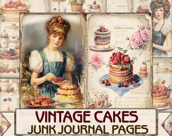 Vintage cooking junk journal,Cakes cookbook Pages recipe Collage printables