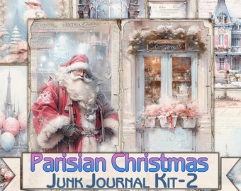 Vintage Parisian Christmas Junk Journal Kit,Printable Collage Pages-2