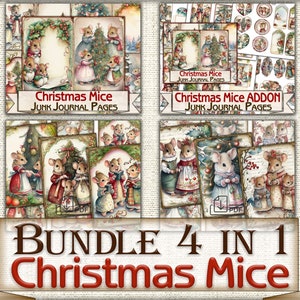 Bundle imprimable collage de souris de Noël, ensemble de papiers numériques pour découpage de Noël