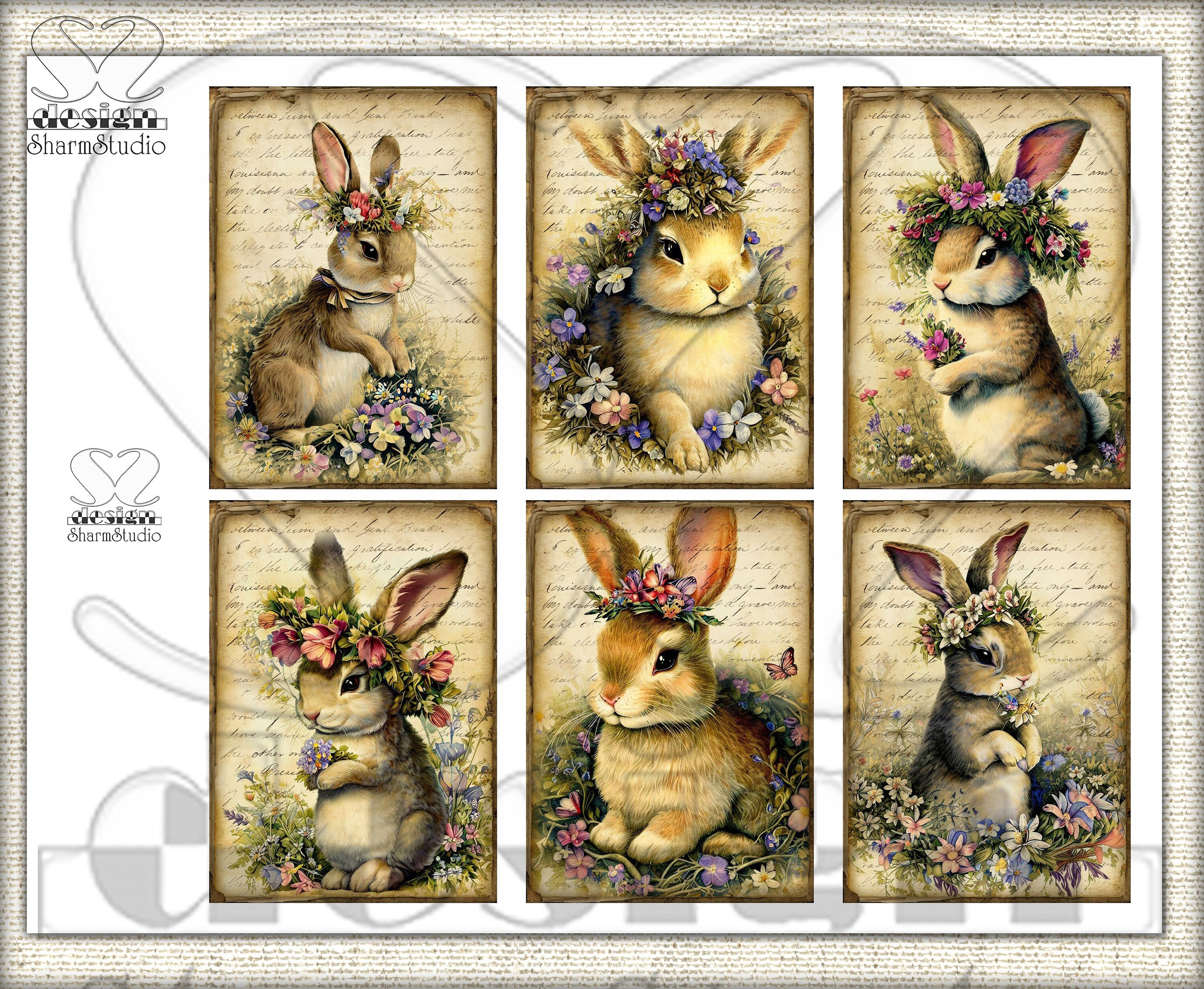 Vintage Easter Bunny Collage Digital Picture Printable Cards Atc ACEO-4 ...
