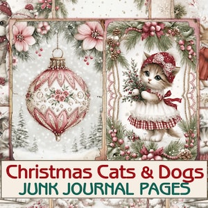 Christmas cats and dogs Junk Journal Kit,Printable Collage Pages