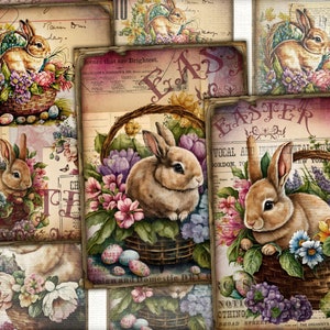 Vintage Easter Bunny Collage Digital picture printable cards Atc ACEO