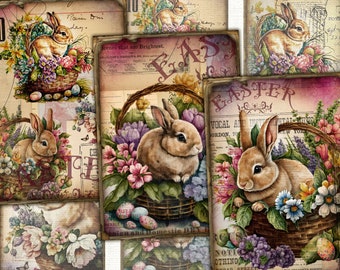 Vintage Easter Bunny Collage Digital picture printable cards Atc ACEO
