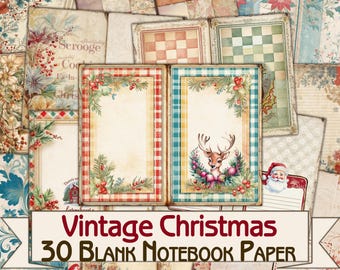 Vintage Christmas Blank Notebook Junk Journal,30 Scrapbook Collage Sheet