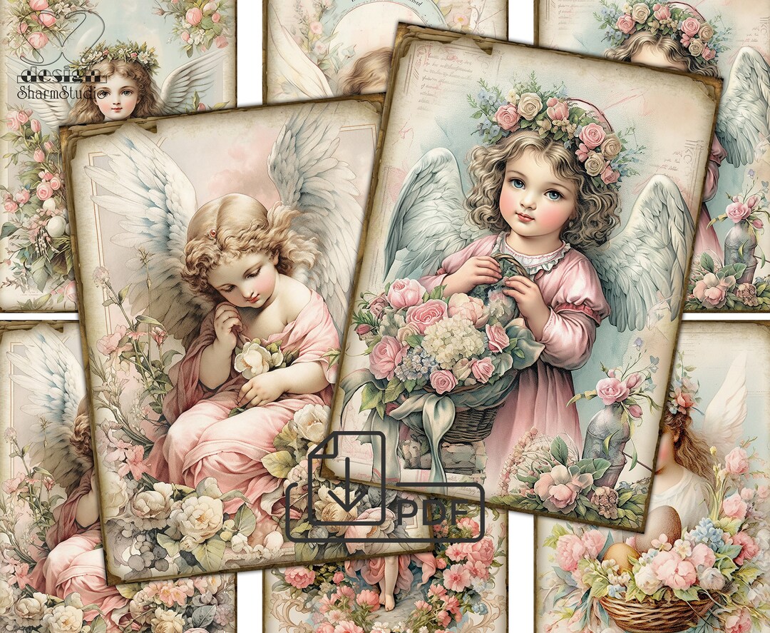 Vintage Easter Angels Digital Picture Collage Printable Cards Atc ACEO ...