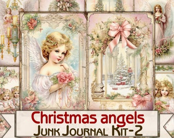 Peut inclure: Un kit de collage numérique avec des images vintage d'anges, de sapins de Noël et d'autres décorations de fêtes. Le kit est intitulé "Christmas angels Junk Journal Kit-2".