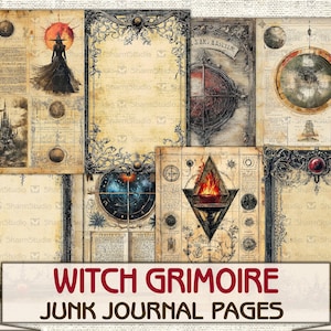 Vintage Witch Grimoire junk journal Pages printable,Mystic Witch, Wiccan Spell Book Download image 7