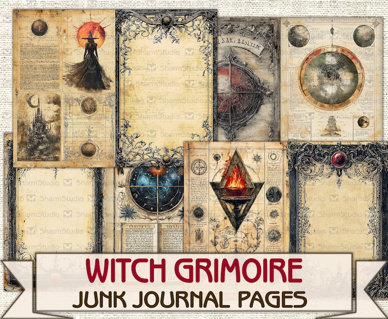 Vintage Witch Grimoire junk journal Pages printable,Mystic Witch, Wiccan Spell Book Download image 7