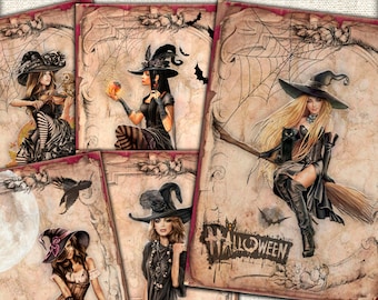 Vintage Halloween ephemera Collage Sheet-2,Cards Atc ACEO