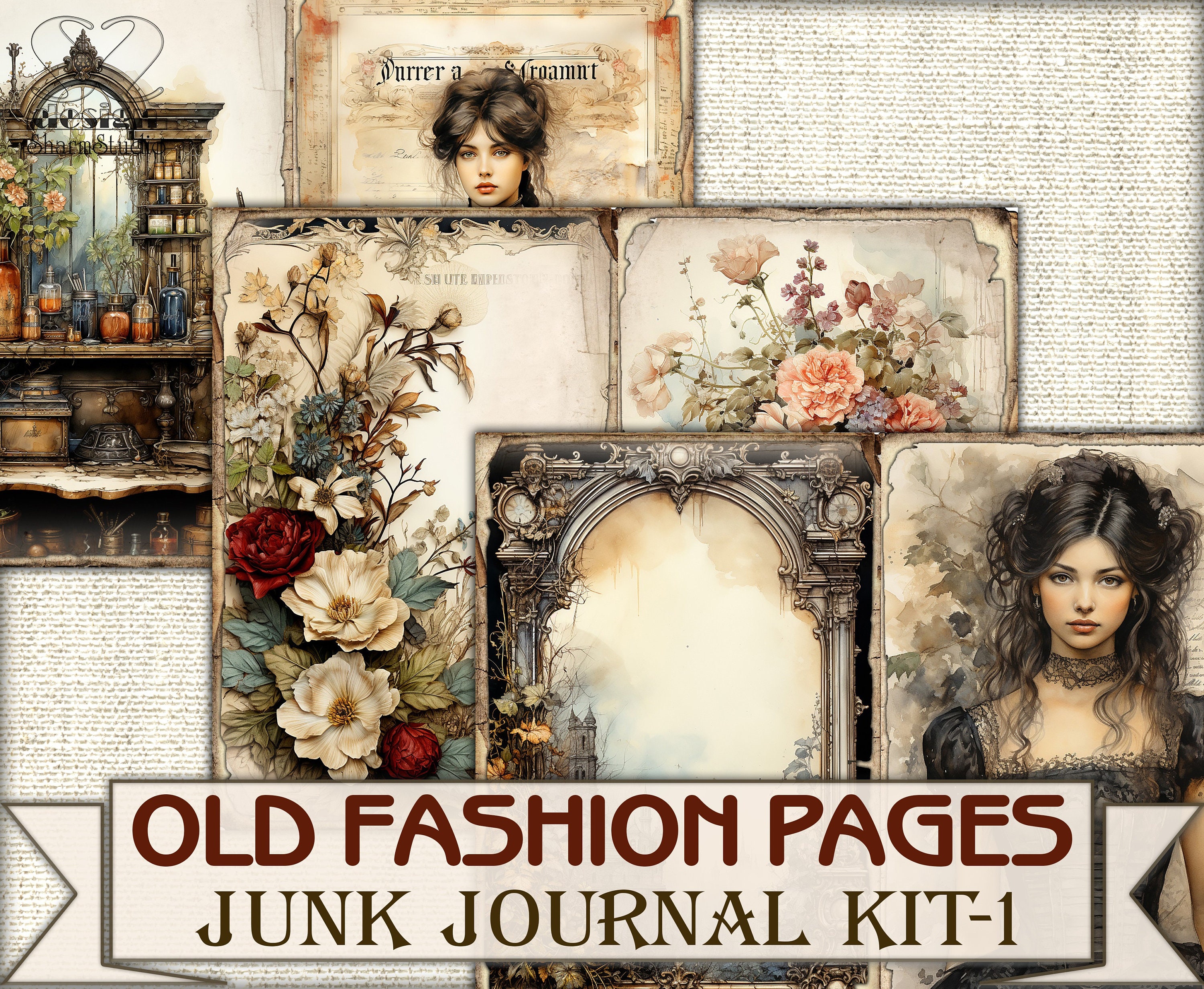 Old Fashion Victorian Lady Junk Journal Kit Part 1, Collage Sheets ...