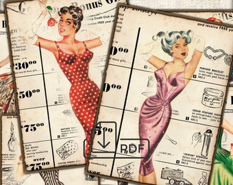 Vintage art Digital picture collage Printable sheet Pretty ladies 1959 Cards ATC ACEO
