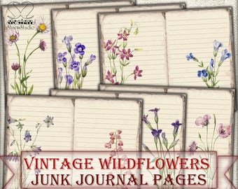 Vintage Botanical Wildflowers junk journal Pages,picture collage,Digital Sheet Download