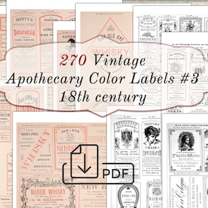 270 Vintage Apothecary printable Old ephemera color labels #3 18th century
