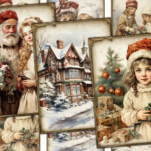 Victorian Christmas picture collage printable cards atc,xmas decoupage digital papers set-3