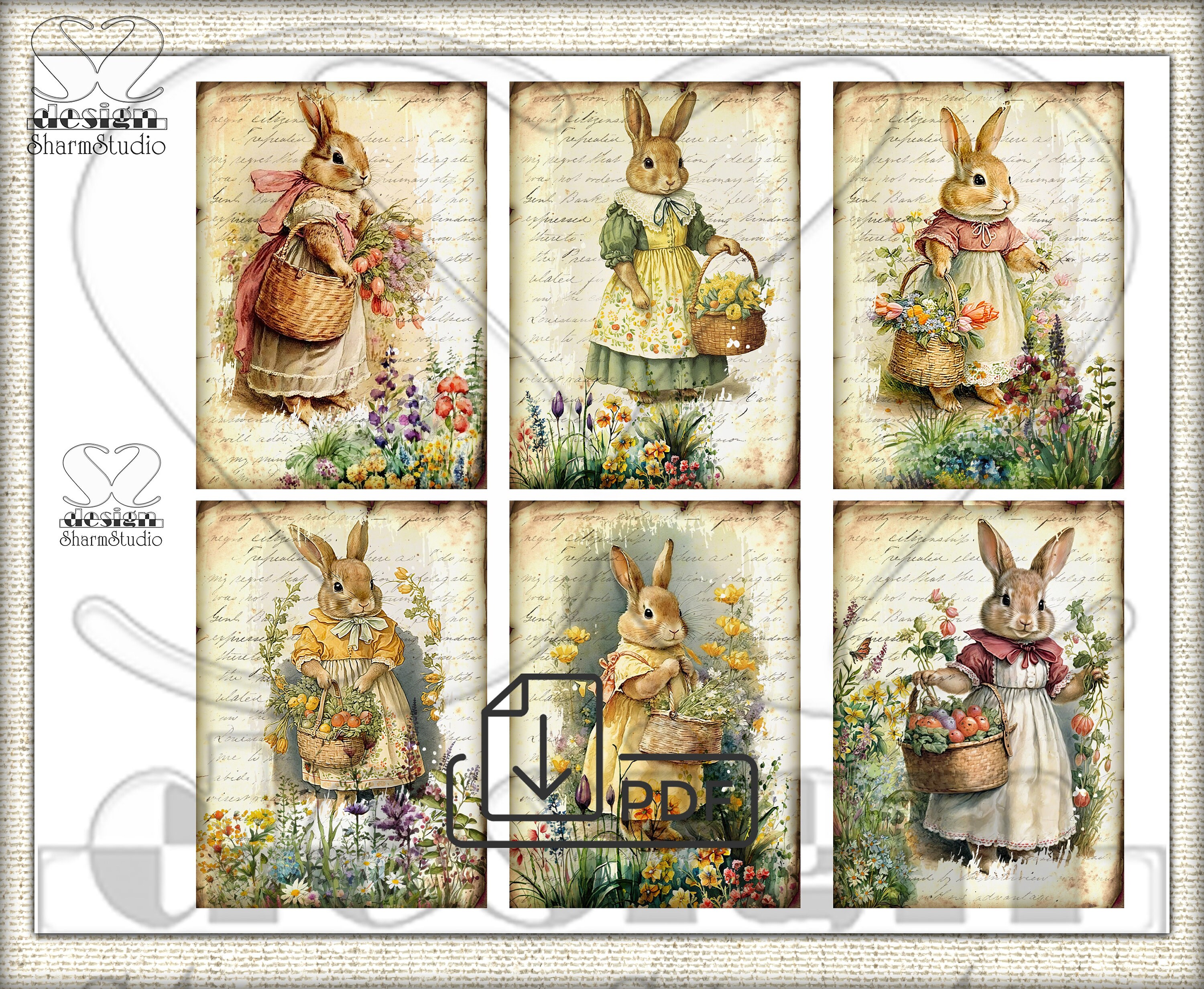 Vintage Easter Bunny Collage Digital Picture Printable Cards Atc ACEO-3 ...