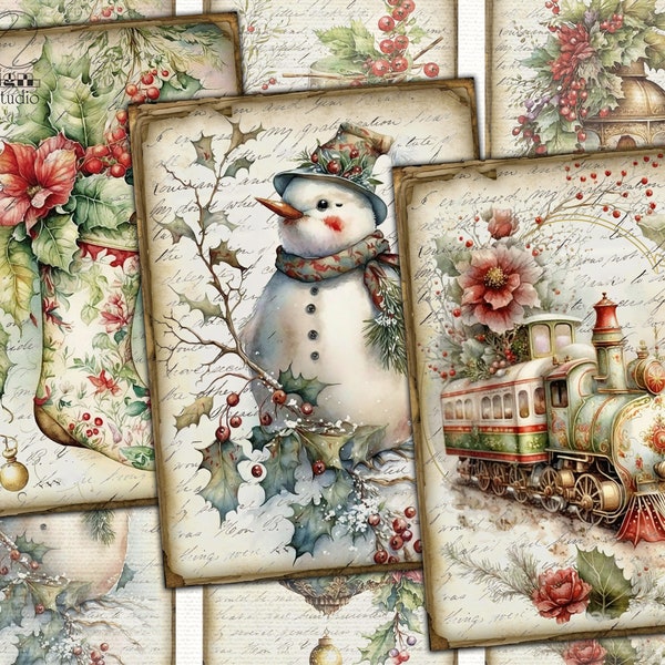 Victorian Christmas picture collage printable cards atc,xmas decoupage digital papers set-2