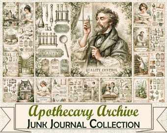 Apothecary Archive Junk Journal Kit, Vintage Pharmacy Printable Pages, Victorian Medical Ephemera, Apothecary Shop Digital Paper