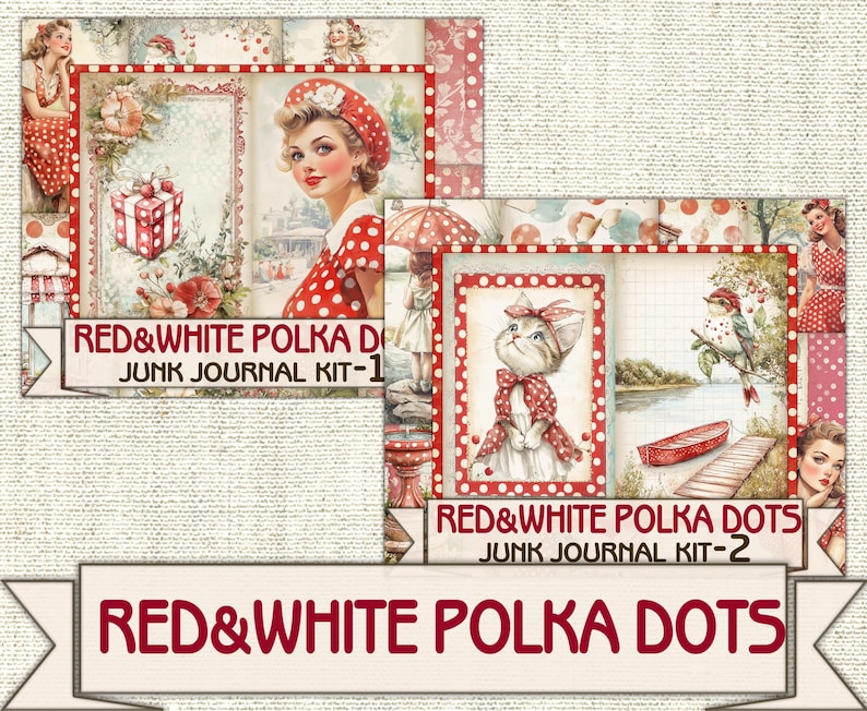 Retro Fashion Junk Journal Kit Red&white Polka Dots Part 1, Collage ...