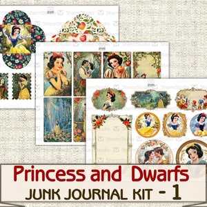Princess and Dwarfs Junk Journal Pages,fantasy Fairy Tale,digital Sheet ...