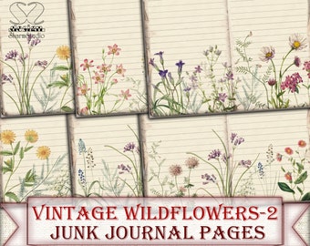 Vintage Wildflowers junk journal Pages,Botanical picture collage,Digital Sheet Download