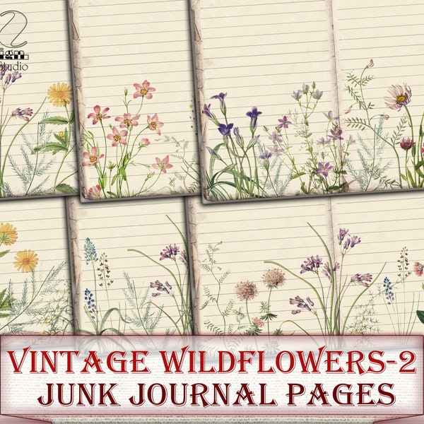 Vintage Wildflowers junk journal Pages,Botanical picture collage,Digital Sheet Download