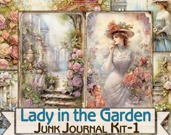 Vintage Ladies garden Junk Journal Kit,victorian ephemera
