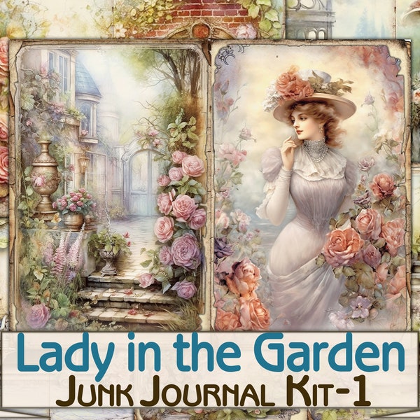 Vintage Ladies garden Junk Journal Kit,victorian ephemera