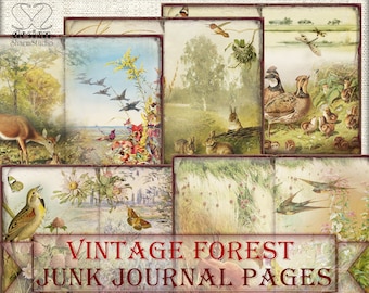Vintage Forest ephemera Junk Journal picture collage,Digital Sheet Download