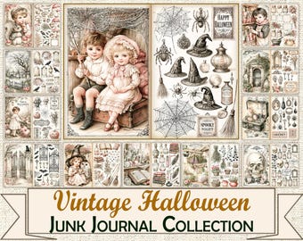 Vintage Halloween Junk Journal Collection Printable Pages, Spooky Victorian Paper, Instant Download