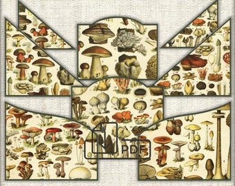 Vintage Botanical Mushrooms ephemera digital Journal Pockets Printable,paper pocket designs