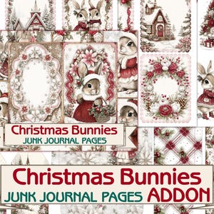 Christmas bunnies Junk Journal Kit ADDON,Printable Collage Pages