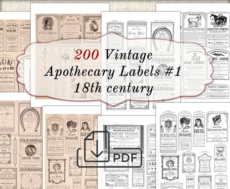200 Vintage Apothecary Printable Old Ephemera Labels 1 18th | Etsy